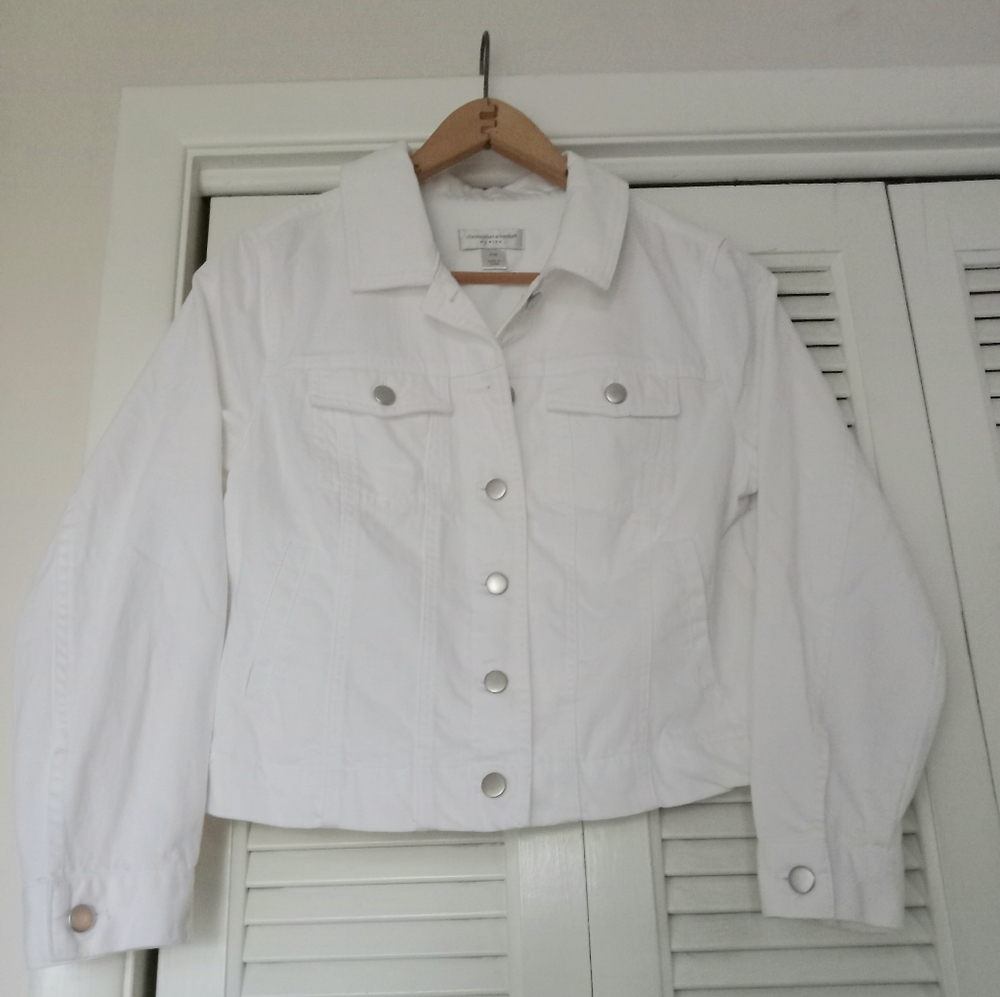Christopher and Banks White Denim Jean Jacket SZ Petite M